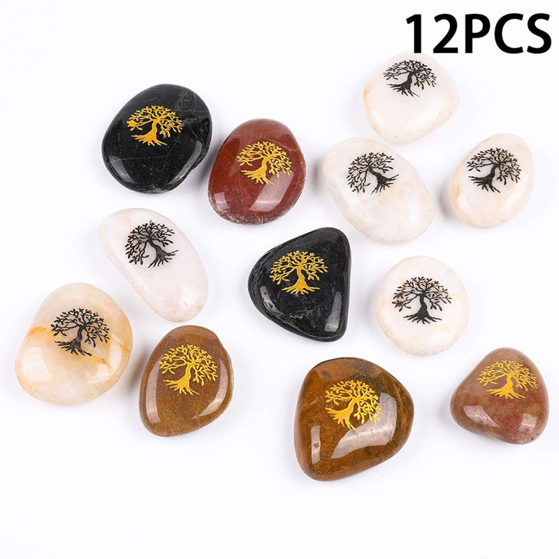 ROCKIMPACT 12PCS Life Tree Engraved Inspirational Stones, Pocket Word Stone River Rock, Zen Chakra Healing Palm Stone, Positive Encouraging Rocks, Tree of Life Organic Growth (Pack of 12, Life Tree) - Image 5